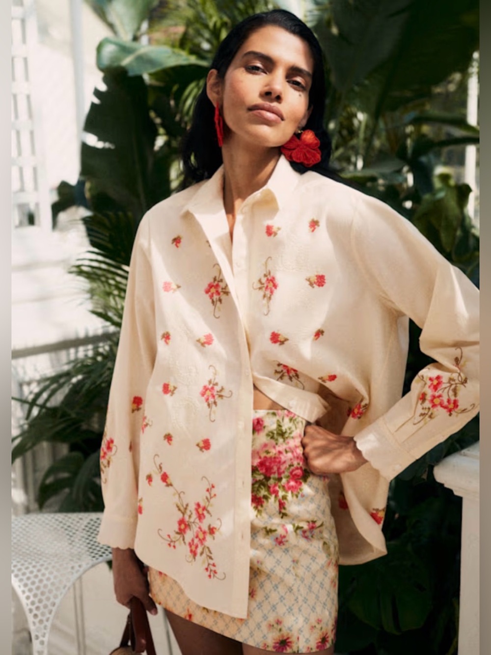 Sezane x Andion Maxy Embroidered Shirt – Cream with Pink Floral NWT - Picture 2 of 8